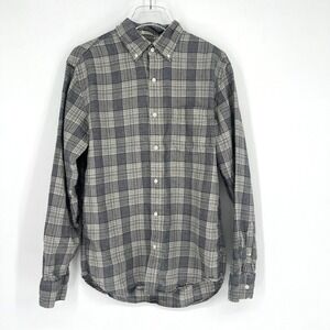 J Crew Irish Linen Top Mens M Classic Plaid‎ Button Up Neutral Lightweight